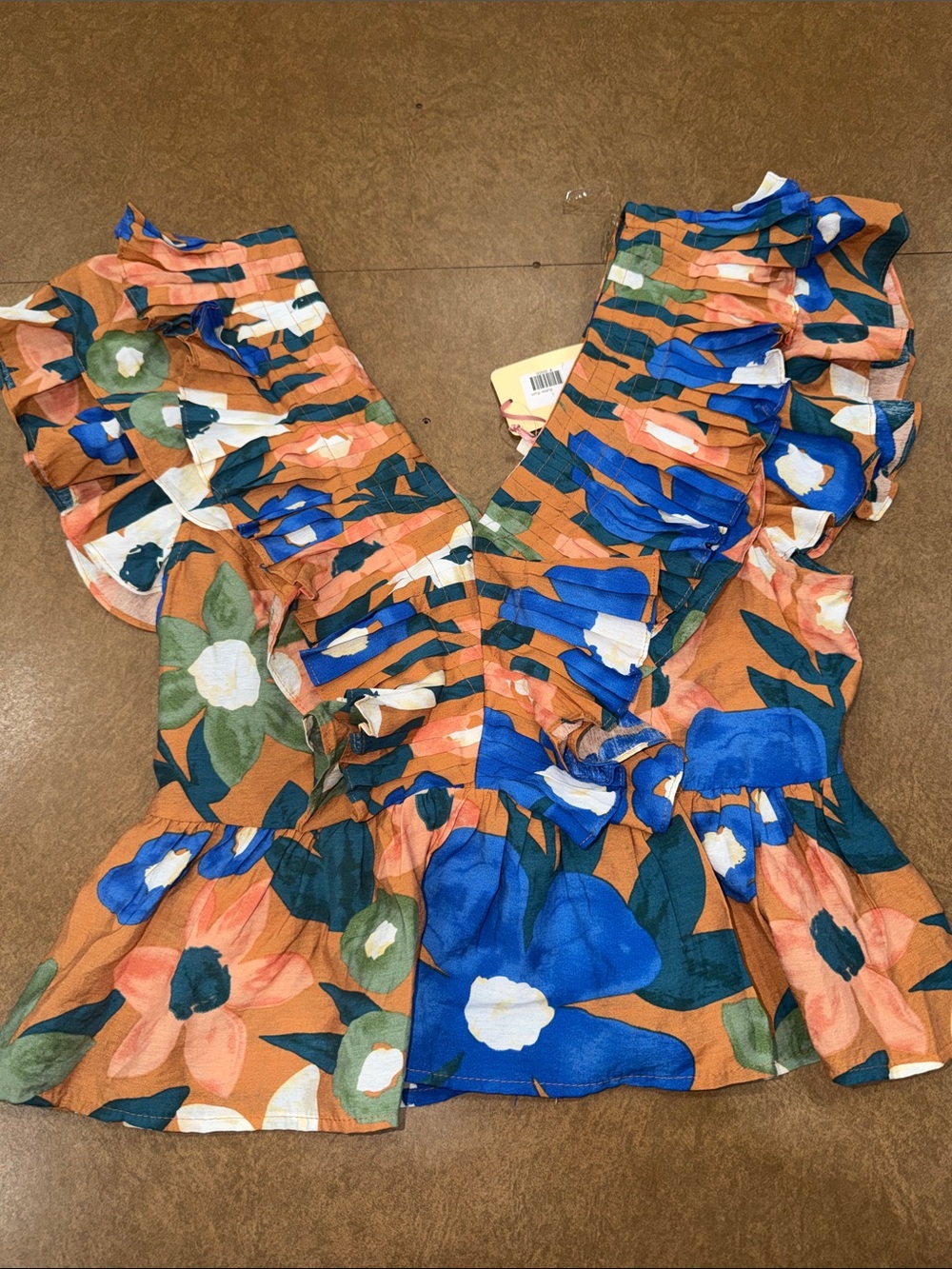 NWT • entro One-Shoulder Floral Ruffle Dress in Orange, Blue & Green • Size Lg
